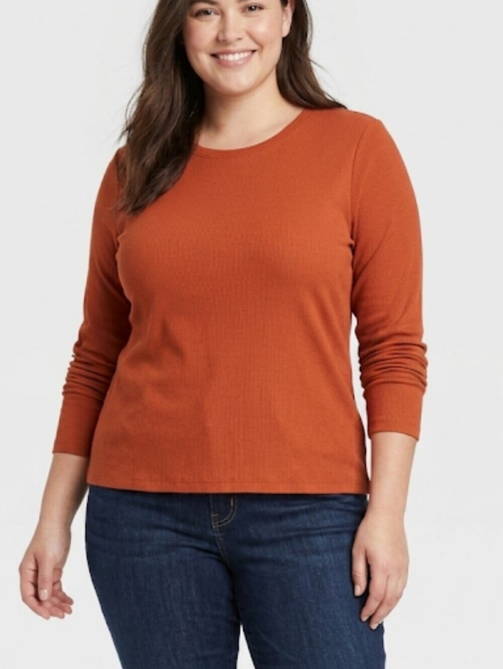 a new day Long-Sleeve Crew Top in Rust Hue Cabincore Cozy Sz LG